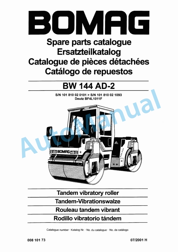 Bomag BW 144 AD-2 Tandem Vibratory Roller Spare Parts Catalogue 00810173 1 Bomag BW 144 AD-2 Tandem Vibratory Roller Spare Parts Catalogue 00810173