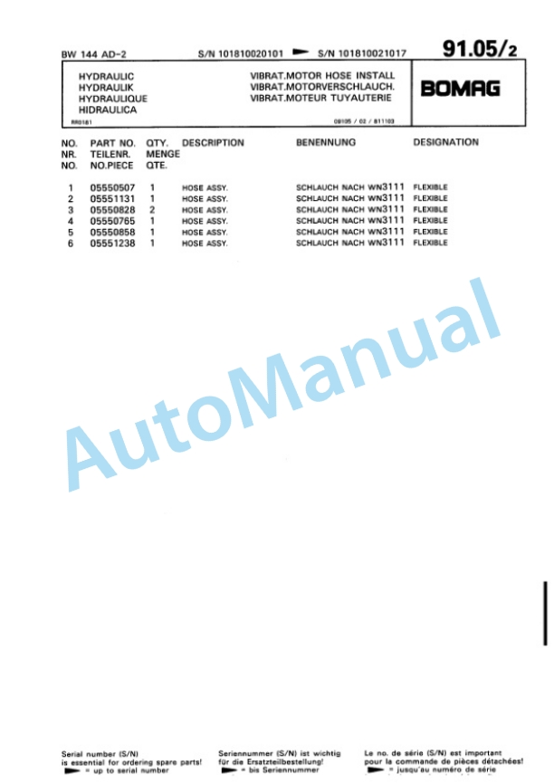 Bomag BW 144 AD-2 Tandem Vibratory Roller Spare Parts Catalogue 00810173 2 Bomag BW 144 AD-2 Tandem Vibratory Roller Spare Parts Catalogue 00810173-2