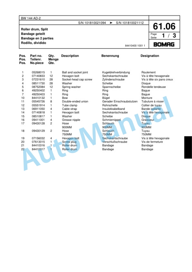 Bomag BW 144 AD-2 Tandem Vibratory Roller Spare Parts Catalogue 00817478 2 Bomag BW 144 AD-2 Tandem Vibratory Roller Spare Parts Catalogue 00817478-2