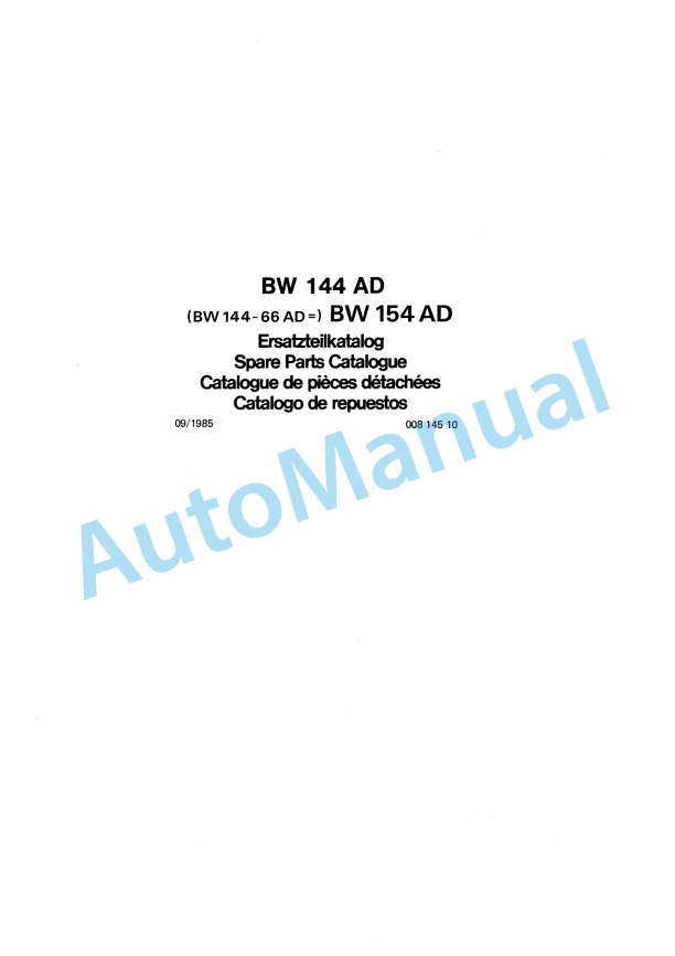 Bomag BW 144 AD, BW 154 AD Spare Parts Catalogue 00814510 1 Bomag BW 144 AD, BW 154 AD Spare Parts Catalogue 00814510