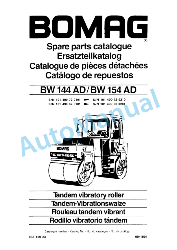 Bomag BW 144 AD, BW 154 AD Tandem Vibratory Roller Spare Parts Catalogue 00810023 1 Bomag BW 144 AD, BW 154 AD Tandem Vibratory Roller Spare Parts Catalogue 00810023