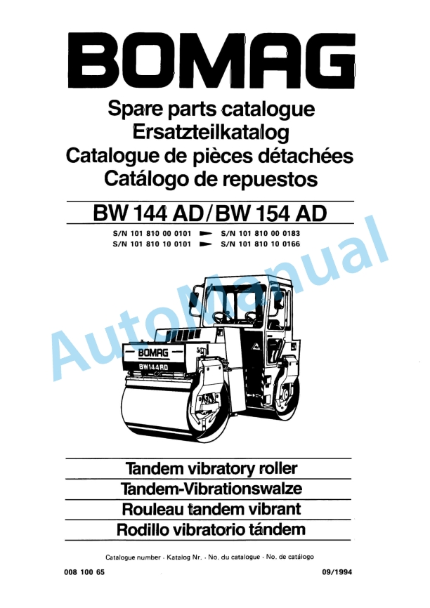 Bomag BW 144 AD, BW 154 AD Tandem Vibratory Roller Spare Parts Catalogue 00810065 1 Bomag BW 144 AD, BW 154 AD Tandem Vibratory Roller Spare Parts Catalogue 00810065