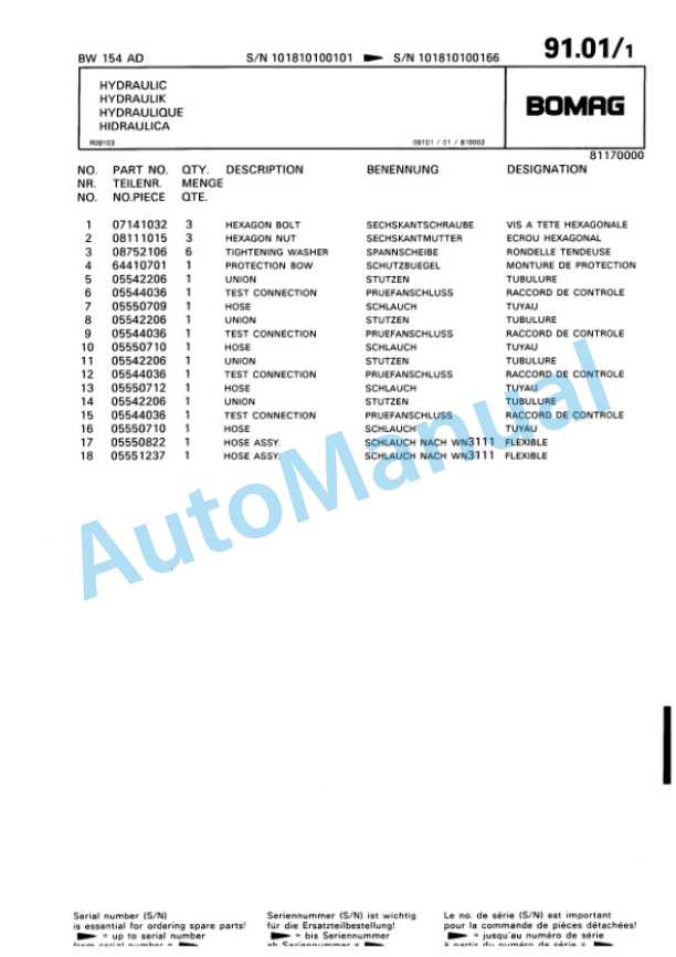 Bomag BW 144 AD, BW 154 AD Tandem Vibratory Roller Spare Parts Catalogue 00810065 2 Bomag BW 144 AD, BW 154 AD Tandem Vibratory Roller Spare Parts Catalogue 00810065-2