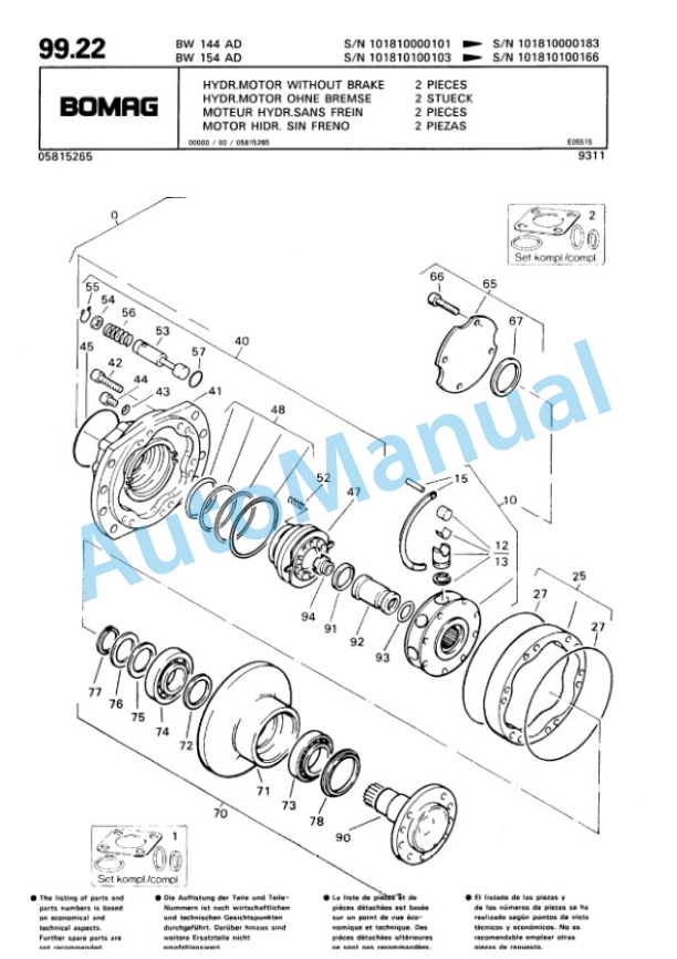 Bomag BW 144 AD, BW 154 AD Tandem Vibratory Roller Spare Parts Catalogue 00810065 3 Bomag BW 144 AD, BW 154 AD Tandem Vibratory Roller Spare Parts Catalogue 00810065-3