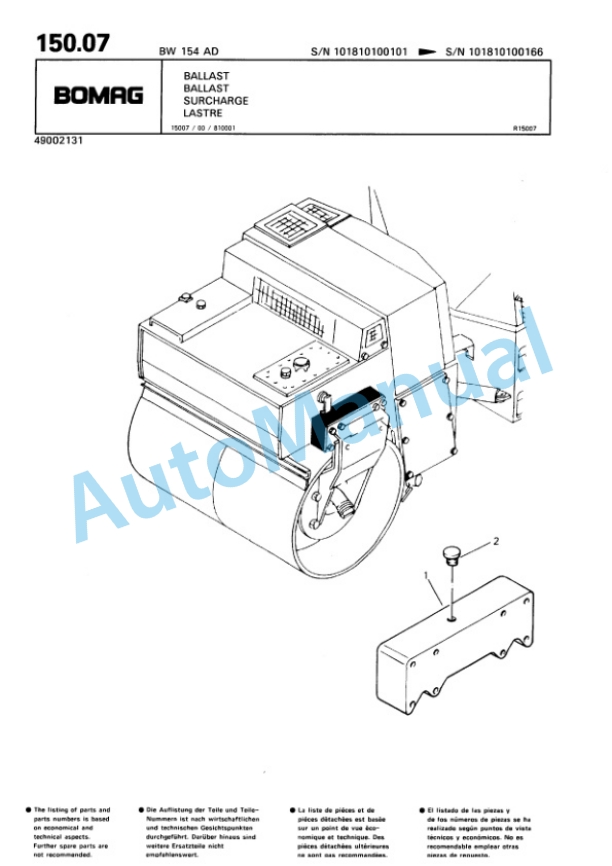 Bomag BW 144 AD, BW 154 AD Tandem Vibratory Roller Spare Parts Catalogue 00810065 5 Bomag BW 144 AD, BW 154 AD Tandem Vibratory Roller Spare Parts Catalogue 00810065-5