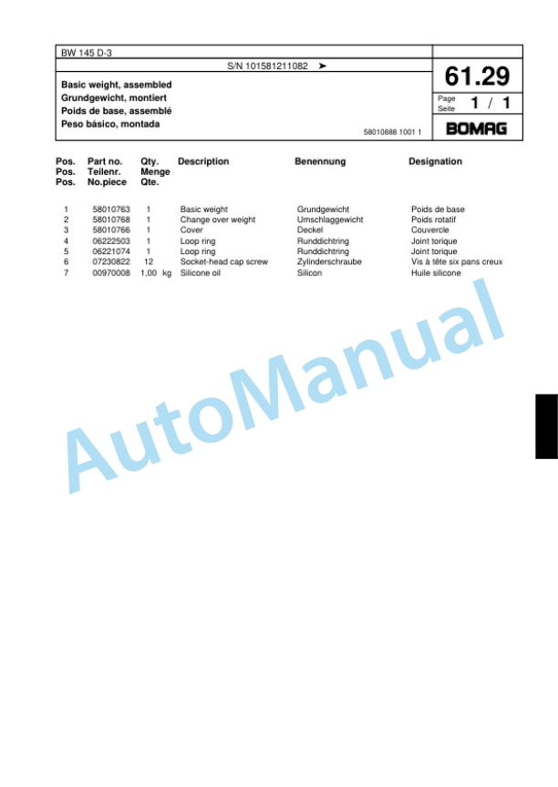 Bomag BW 145 D-3 Single Drum Wheel Drive Vibratory Roller Spare Parts Catalogue 00817479 3 Bomag BW 145 D-3 Single Drum Wheel Drive Vibratory Roller Spare Parts Catalogue 00817479-3