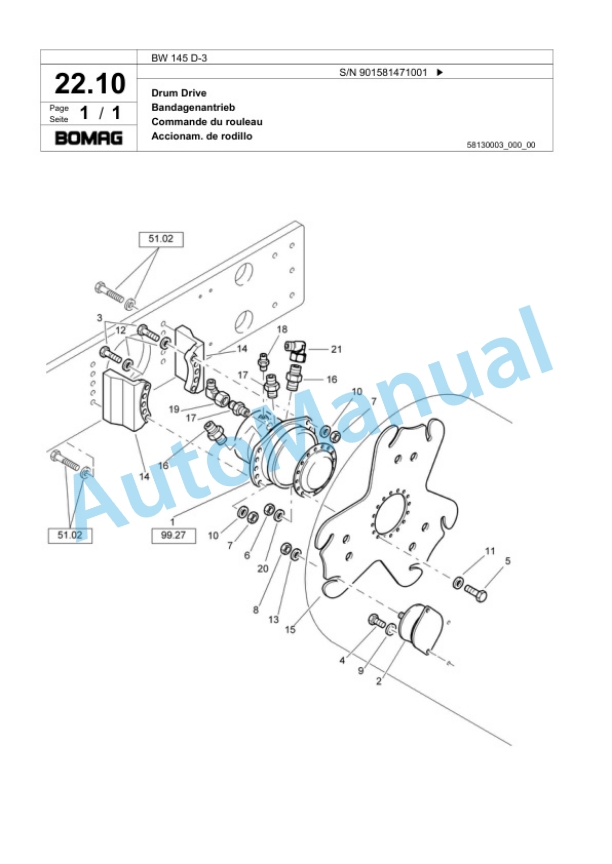 Bomag BW 145 D-3 Single Drum Wheel Drive Vibratory Roller Spare Parts Catalogue 00817637 2 Bomag BW 145 D-3 Single Drum Wheel Drive Vibratory Roller Spare Parts Catalogue 00817637-2