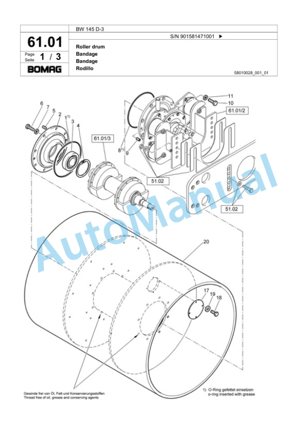Bomag BW 145 D-3 Single Drum Wheel Drive Vibratory Roller Spare Parts Catalogue 00817637 3 Bomag BW 145 D-3 Single Drum Wheel Drive Vibratory Roller Spare Parts Catalogue 00817637-3