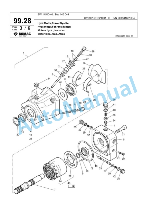 Bomag BW 145 D-40, BW 145 D-4 Single Drum Wheel Drive Vibratory Roller Spare Parts Catalogue 00818935 4 Bomag BW 145 D-40, BW 145 D-4 Single Drum Wheel Drive Vibratory Roller Spare Parts Catalogue 00818935-4