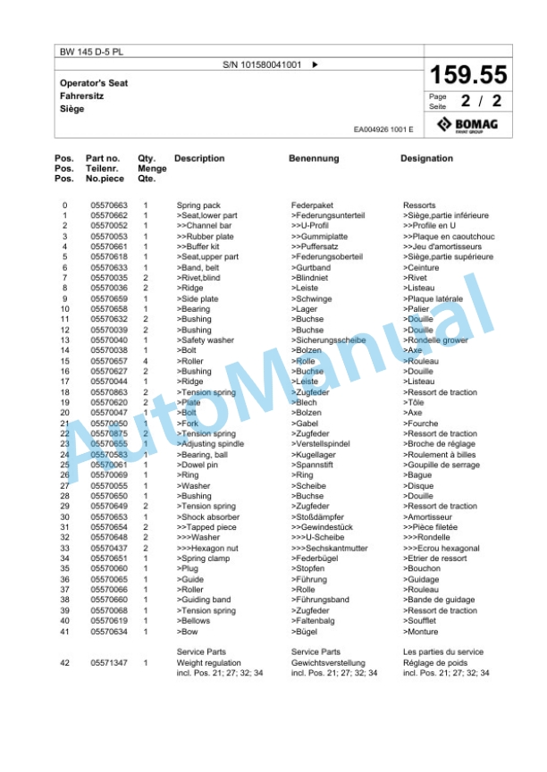 Bomag BW 145 D-5 PL Single Drum Wheel Drive Vibratory Roller Spare Parts Catalogue 00827061 5 Bomag BW 145 D-5 PL Single Drum Wheel Drive Vibratory Roller Spare Parts Catalogue 00827061-5