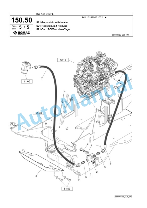 Bomag BW 145 D-5 PL Single Drum Wheel Drive Vibratory Roller Spare Parts Catalogue 00827063 3 Bomag BW 145 D-5 PL Single Drum Wheel Drive Vibratory Roller Spare Parts Catalogue 00827063-3