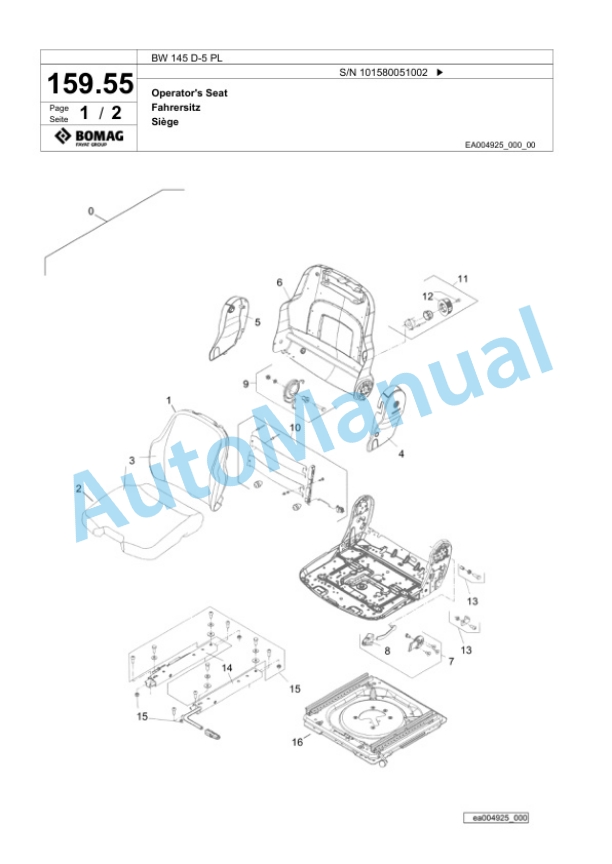 Bomag BW 145 D-5 PL Single Drum Wheel Drive Vibratory Roller Spare Parts Catalogue 00827063 5 Bomag BW 145 D-5 PL Single Drum Wheel Drive Vibratory Roller Spare Parts Catalogue 00827063-5