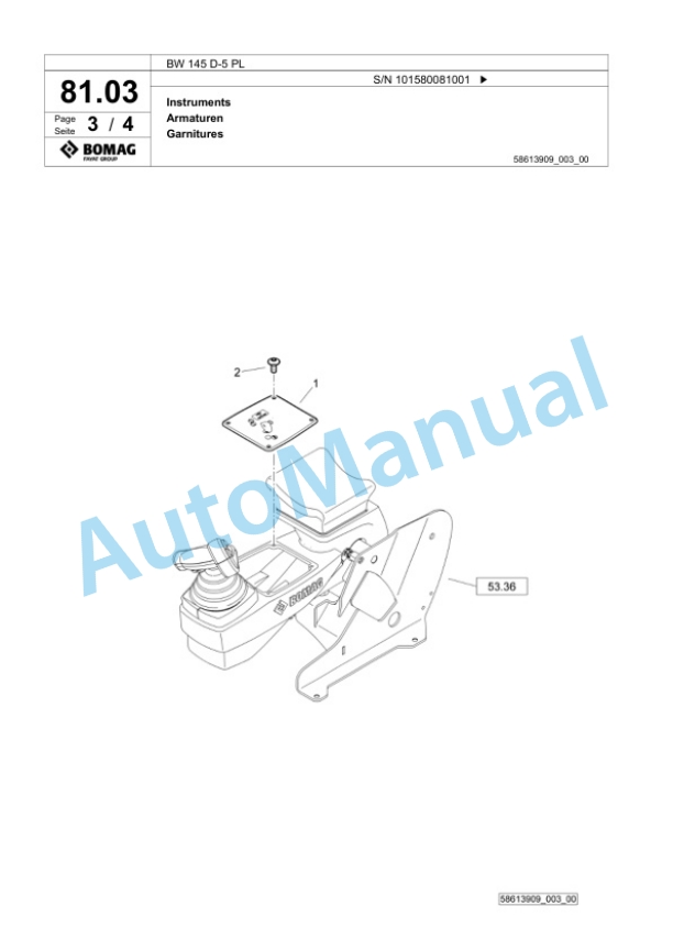 Bomag BW 145 D-5 PL Single Drum Wheel Drive Vibratory Roller Spare Parts Catalogue 00827069 2 Bomag BW 145 D-5 PL Single Drum Wheel Drive Vibratory Roller Spare Parts Catalogue 00827069-2