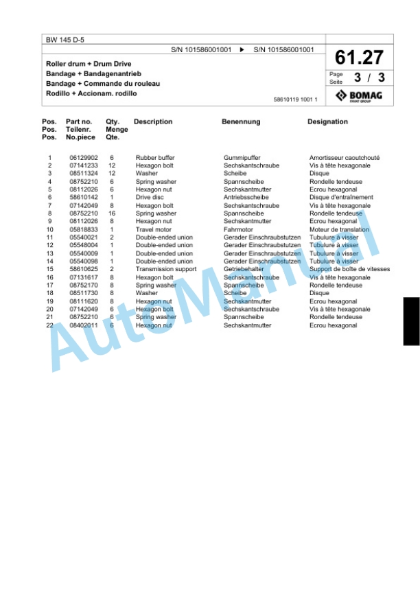 Bomag BW 145 D-5 Single Drum Wheel Drive Vibratory Roller Spare Parts Catalogue 00824357 2 Bomag BW 145 D-5 Single Drum Wheel Drive Vibratory Roller Spare Parts Catalogue 00824357-2