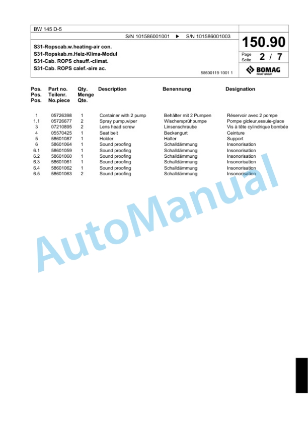 Bomag BW 145 D-5 Single Drum Wheel Drive Vibratory Roller Spare Parts Catalogue 00824357 4 Bomag BW 145 D-5 Single Drum Wheel Drive Vibratory Roller Spare Parts Catalogue 00824357-4