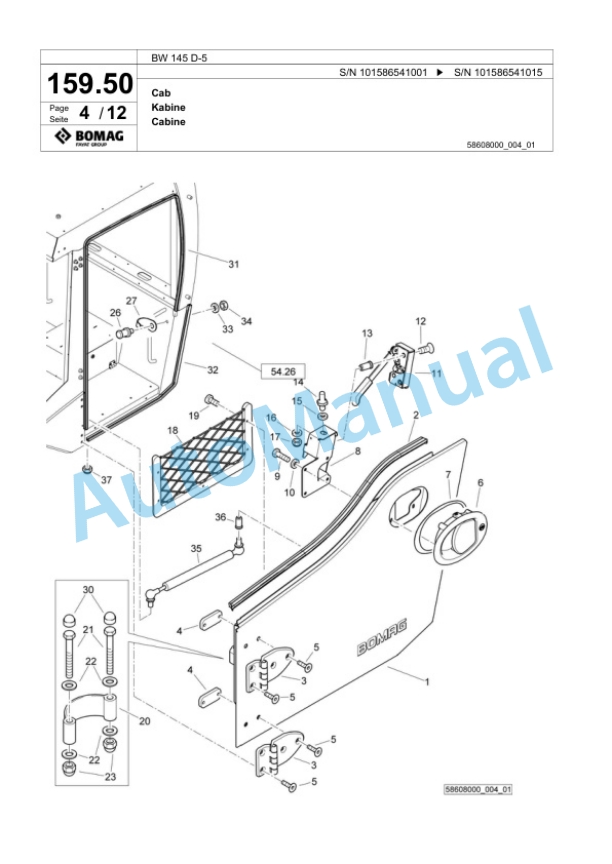 Bomag BW 145 D-5 Single Drum Wheel Drive Vibratory Roller Spare Parts Catalogue 00825003 5 Bomag BW 145 D-5 Single Drum Wheel Drive Vibratory Roller Spare Parts Catalogue 00825003-5