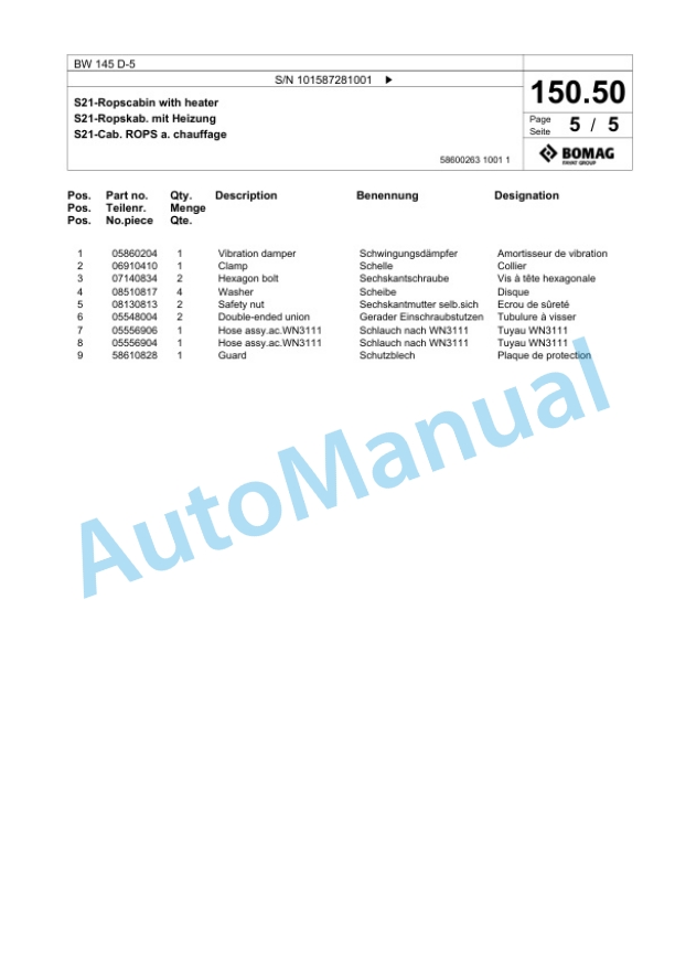 Bomag BW 145 D-5 Single Drum Wheel Drive Vibratory Roller Spare Parts Catalogue 00825837 3 Bomag BW 145 D-5 Single Drum Wheel Drive Vibratory Roller Spare Parts Catalogue 00825837-3