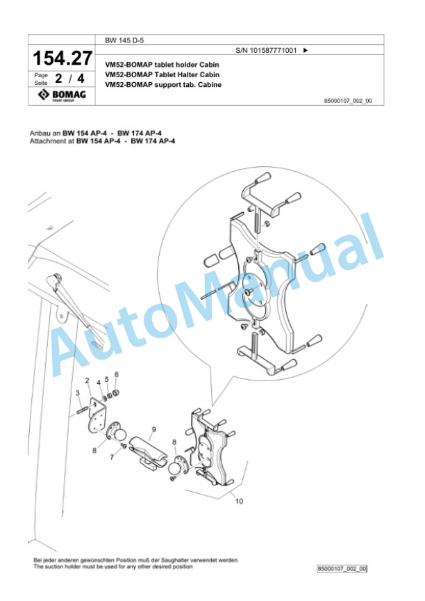 Bomag BW 145 D-5 Single Drum Wheel Drive Vibratory Roller Spare Parts Catalogue 00826771 4 Bomag BW 145 D-5 Single Drum Wheel Drive Vibratory Roller Spare Parts Catalogue 00826771-4