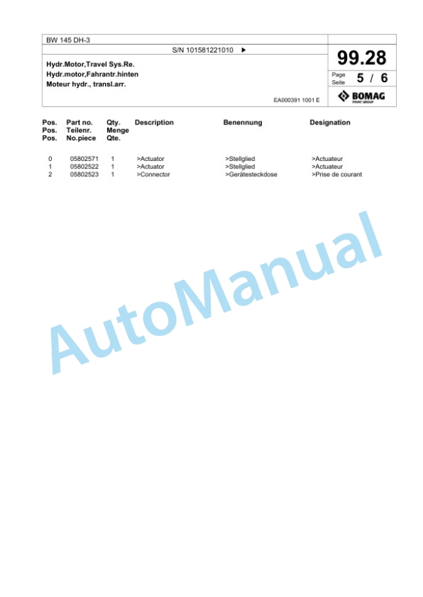 Bomag BW 145 DH-3 Single Drum Wheel Drive Vibratory Roller Spare Parts Catalogue 00817481 4 Bomag BW 145 DH-3 Single Drum Wheel Drive Vibratory Roller Spare Parts Catalogue 00817481-4