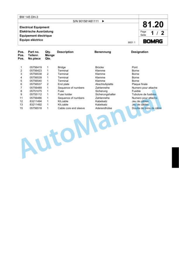 Bomag BW 145 DH-3 Single Drum Wheel Drive Vibratory Roller Spare Parts Catalogue 00817638 3 Bomag BW 145 DH-3 Single Drum Wheel Drive Vibratory Roller Spare Parts Catalogue 00817638-3