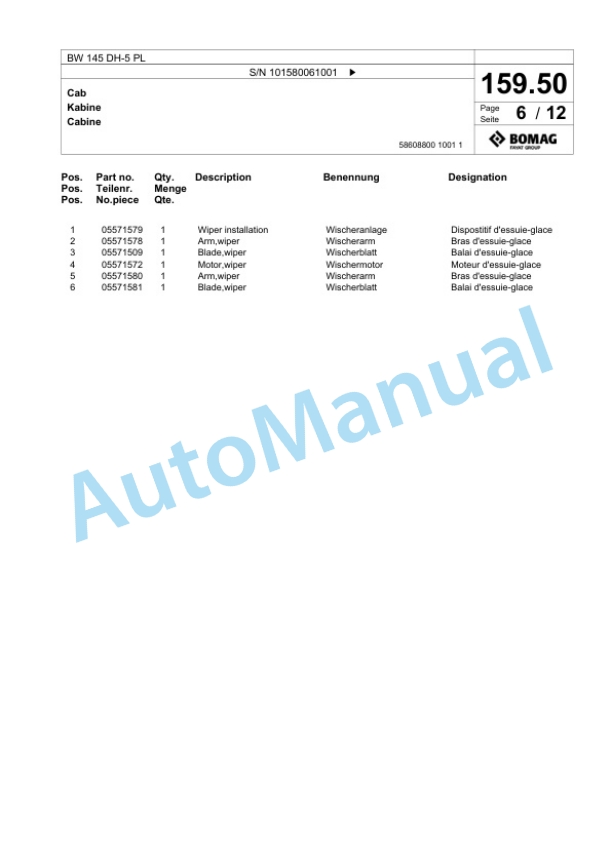 Bomag BW 145 DH-5 PL Single Drum Wheel Drive Vibratory Roller Spare Parts Catalogue 00827065 4 Bomag BW 145 DH-5 PL Single Drum Wheel Drive Vibratory Roller Spare Parts Catalogue 00827065-4