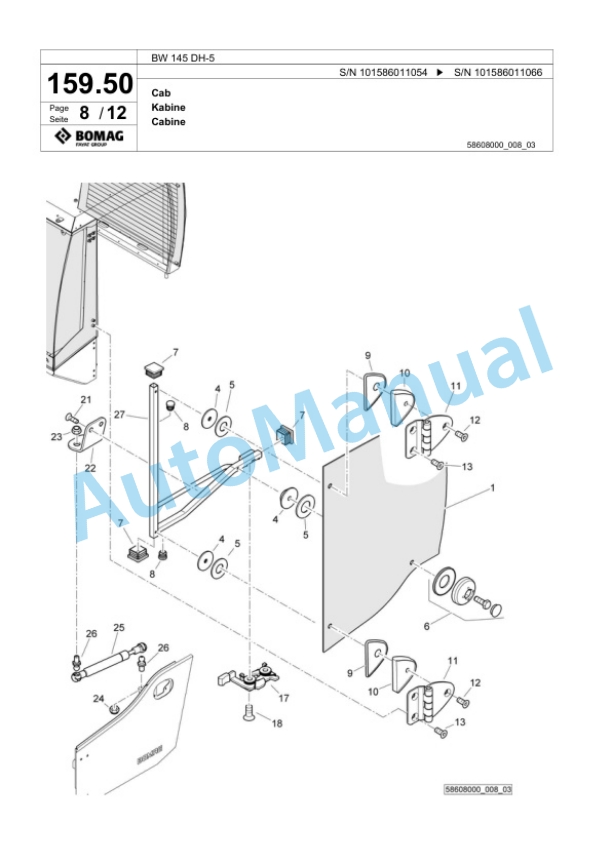 Bomag BW 145 DH-5 Single Drum Wheel Drive Vibratory Roller Spare Parts Catalogue 00824471 4 Bomag BW 145 DH-5 Single Drum Wheel Drive Vibratory Roller Spare Parts Catalogue 00824471-4
