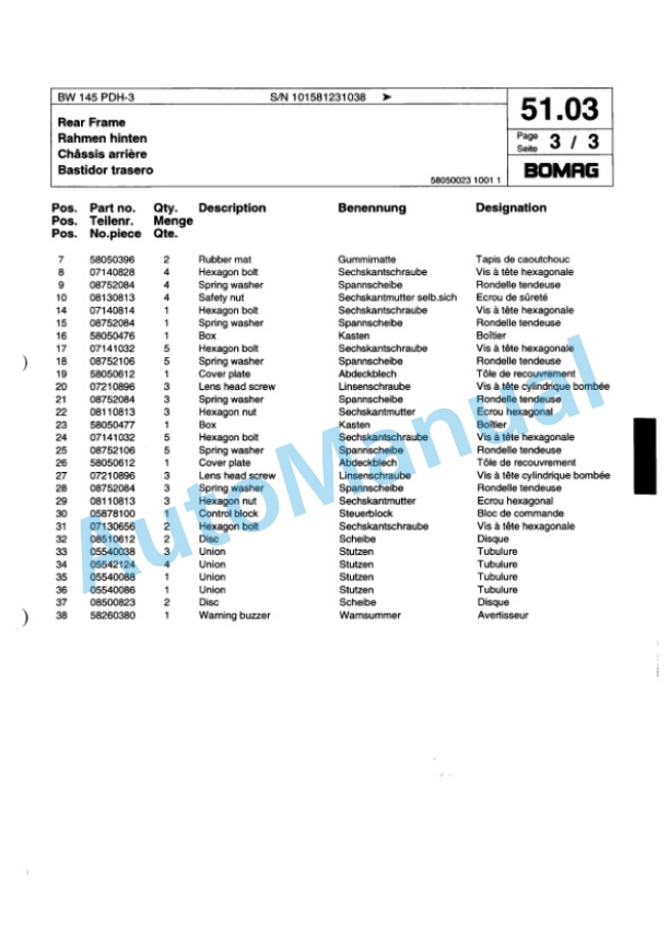 Bomag BW 145 PDH-3 Single Drum Wheel Drive Vibratory Roller Spare Parts Catalogue 00815523 2 Bomag BW 145 PDH-3 Single Drum Wheel Drive Vibratory Roller Spare Parts Catalogue 00815523-2