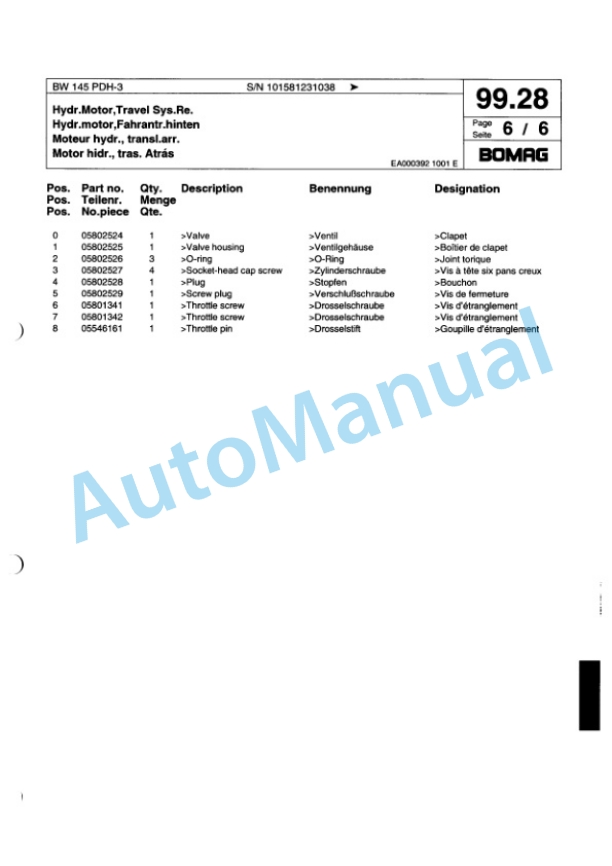 Bomag BW 145 PDH-3 Single Drum Wheel Drive Vibratory Roller Spare Parts Catalogue 00815523 4 Bomag BW 145 PDH-3 Single Drum Wheel Drive Vibratory Roller Spare Parts Catalogue 00815523-4