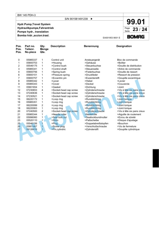 Bomag BW 145 PDH-3 Single Drum Wheel Drive Vibratory Roller Spare Parts Catalogue 00817639 4 Bomag BW 145 PDH-3 Single Drum Wheel Drive Vibratory Roller Spare Parts Catalogue 00817639-4