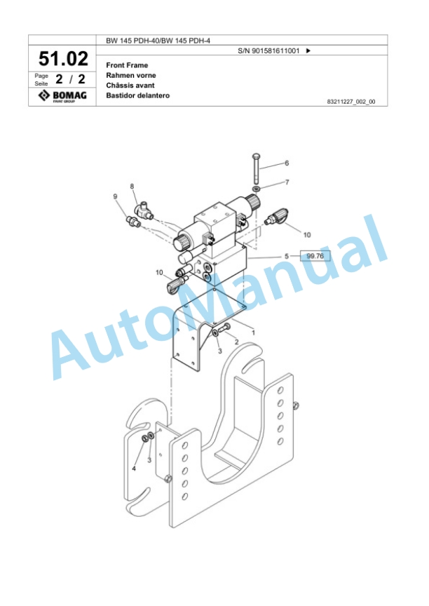 Bomag BW 145 PDH-40, BW 145 PDH-4 Single Drum Wheel Drive Vibratory Roller Spare Parts Catalogue 00818327-2
