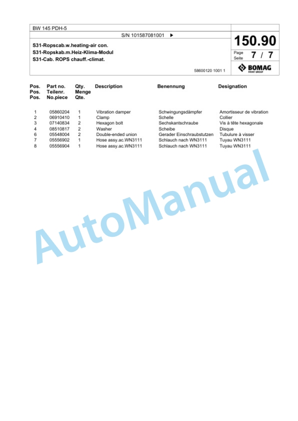 Bomag BW 145 PDH-5 Single Drum Wheel Drive Vibratory Roller Spare Parts Catalogue 00825723 3 Bomag BW 145 PDH-5 Single Drum Wheel Drive Vibratory Roller Spare Parts Catalogue 00825723-3