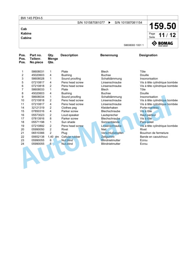 Bomag BW 145 PDH-5 Single Drum Wheel Drive Vibratory Roller Spare Parts Catalogue 00825723 5 Bomag BW 145 PDH-5 Single Drum Wheel Drive Vibratory Roller Spare Parts Catalogue 00825723-5