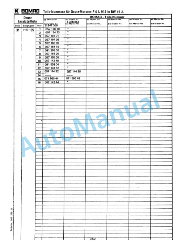Bomag BW 15, BW 15S Towed Vibratory Rollers Spare Parts Catalogue 00812601 5 Bomag BW 15, BW 15S Towed Vibratory Rollers Spare Parts Catalogue 00812601-5
