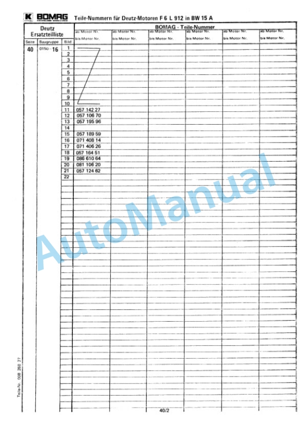 Bomag BW 15, BW 15S Trailed Vibratory Rollers Spare Parts Catalogue 00812600 GE 4 Bomag BW 15, BW 15S Trailed Vibratory Rollers Spare Parts Catalogue 00812600 GE-4
