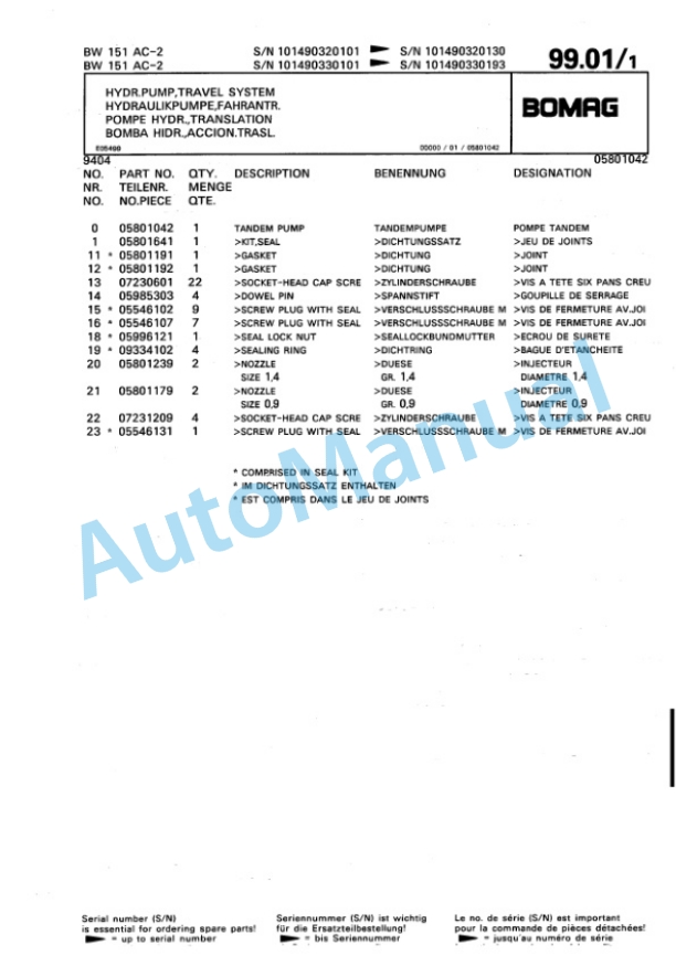 Bomag BW 151 AC-2 Combination Roller Spare Parts Catalogue 00810090 3 Bomag BW 151 AC-2 Combination Roller Spare Parts Catalogue 00810090-3