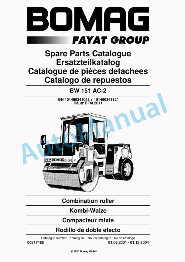 Bomag BW 151 AC-2 Combination Roller Spare Parts Catalogue 00817485 1 Bomag BW 151 AC-2 Combination Roller Spare Parts Catalogue 00817485