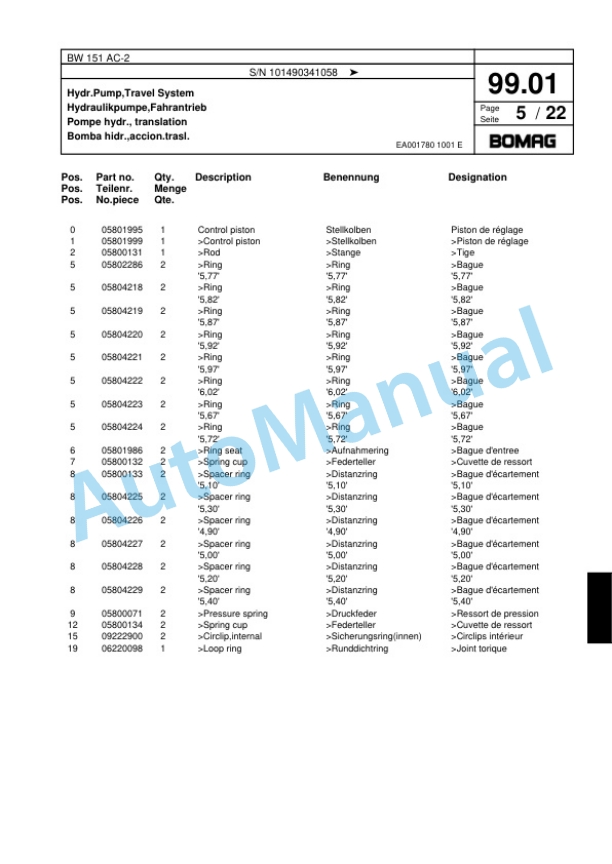 Bomag BW 151 AC-2 Combination Roller Spare Parts Catalogue 00817485 3 Bomag BW 151 AC-2 Combination Roller Spare Parts Catalogue 00817485-3