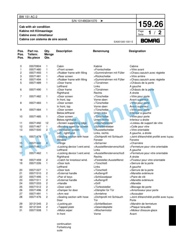 Bomag BW 151 AC-2 Combination Roller Spare Parts Catalogue 00817485 5 Bomag BW 151 AC-2 Combination Roller Spare Parts Catalogue 00817485-5