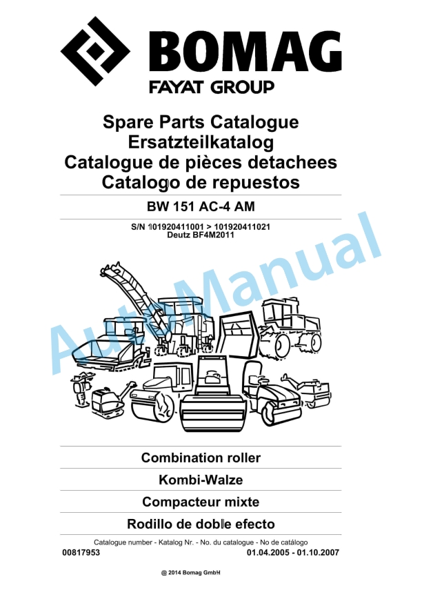 Bomag BW 151 AC-4 AM Combination Roller Spare Parts Catalogue 00817953 1 Bomag BW 151 AC-4 AM Combination Roller Spare Parts Catalogue 00817953