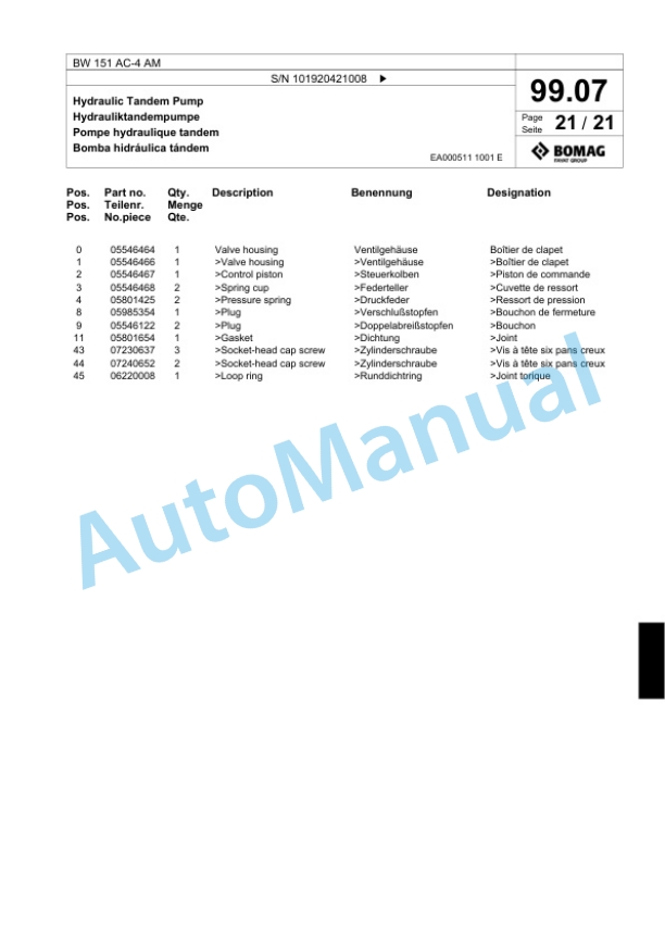 Bomag BW 151 AC-4 AM Combination Roller Spare Parts Catalogue 00824025 3 Bomag BW 151 AC-4 AM Combination Roller Spare Parts Catalogue 00824025-3