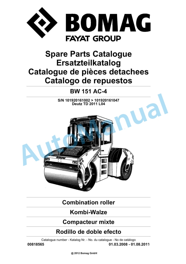 Bomag BW 151 AC-4 Combination Roller Spare Parts Catalogue 00818565 1 Bomag BW 151 AC-4 Combination Roller Spare Parts Catalogue 00818565