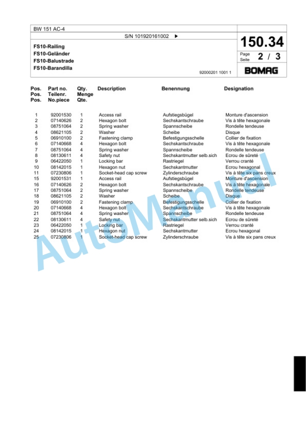 Bomag BW 151 AC-4 Combination Roller Spare Parts Catalogue 00818565 4 Bomag BW 151 AC-4 Combination Roller Spare Parts Catalogue 00818565-4