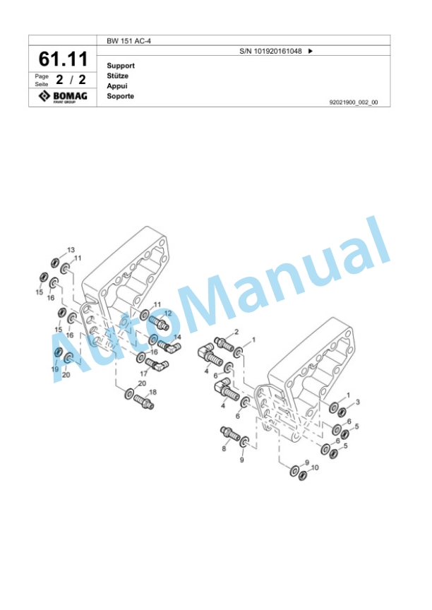 Bomag BW 151 AC-4 Combination Roller Spare Parts Catalogue 00824011 2 Bomag BW 151 AC-4 Combination Roller Spare Parts Catalogue 00824011-2