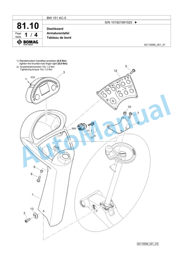 Bomag BW 151 AC-5 Combination Roller Spare Parts Catalogue 00824057 2 Bomag BW 151 AC-5 Combination Roller Spare Parts Catalogue 00824057-2