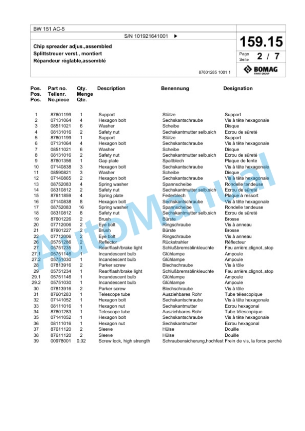 Bomag BW 151 AC-5 Combination Roller Spare Parts Catalogue 00825349 5 Bomag BW 151 AC-5 Combination Roller Spare Parts Catalogue 00825349-5