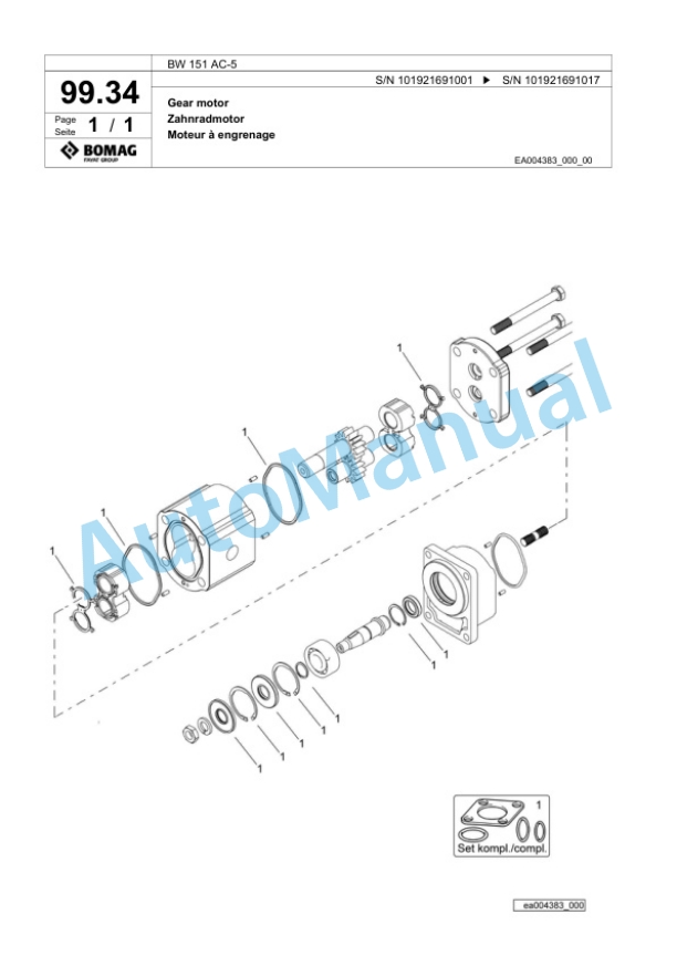 Bomag BW 151 AC-5 Combination Roller Spare Parts Catalogue 00825601 2 Bomag BW 151 AC-5 Combination Roller Spare Parts Catalogue 00825601-2