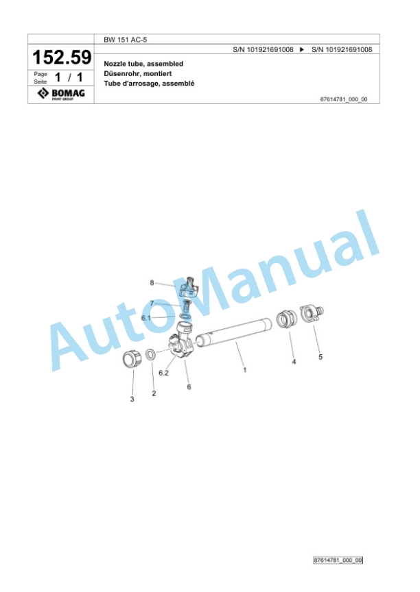 Bomag BW 151 AC-5 Combination Roller Spare Parts Catalogue 00825601 3 Bomag BW 151 AC-5 Combination Roller Spare Parts Catalogue 00825601-3