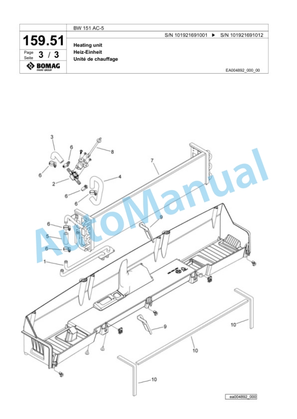 Bomag BW 151 AC-5 Combination Roller Spare Parts Catalogue 00825601 5 Bomag BW 151 AC-5 Combination Roller Spare Parts Catalogue 00825601-5