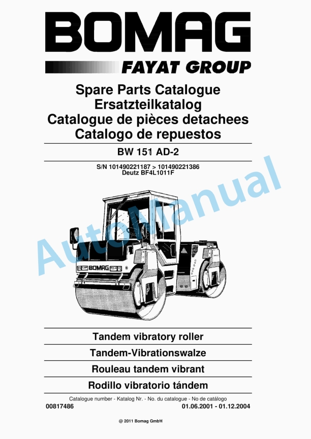 Bomag BW 151 AD-2 Combination Roller Spare Parts Catalogue 00817486 1 Bomag BW 151 AD-2 Combination Roller Spare Parts Catalogue 00817486