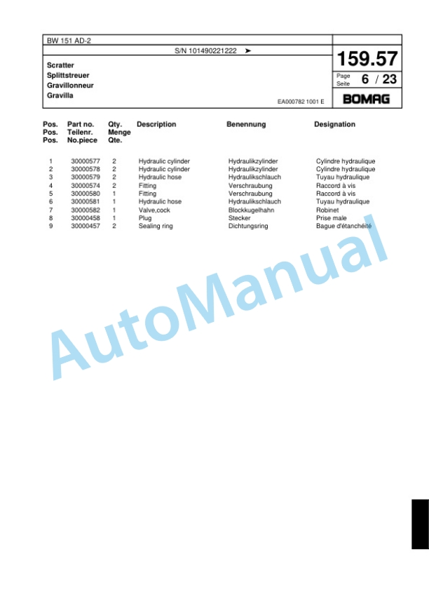 Bomag BW 151 AD-2 Combination Roller Spare Parts Catalogue 00817486 4 Bomag BW 151 AD-2 Combination Roller Spare Parts Catalogue 00817486-4